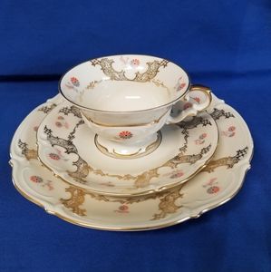 Vtg Zeh Scherzer Bavaria 3-Piece Tea Cup Saucer Luncheon Plate Trio Gold Art  De